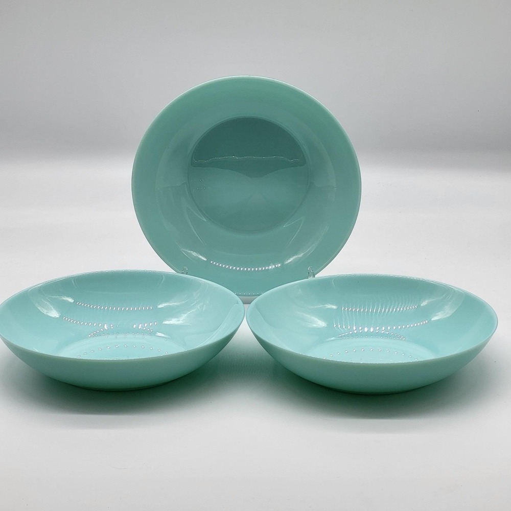 Set of 3 Vintage Aqua Blue Opaline Glass Bowls 8" Satin Finish MCM Unmarked